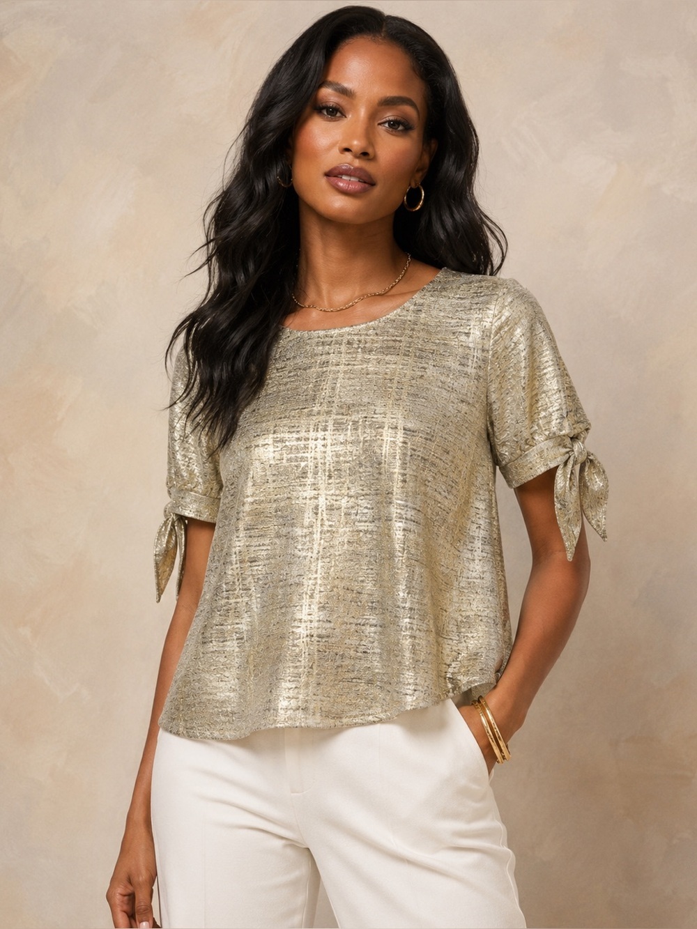 Emi & Joe Metallic Keyhole Gold Women's Top size XL
